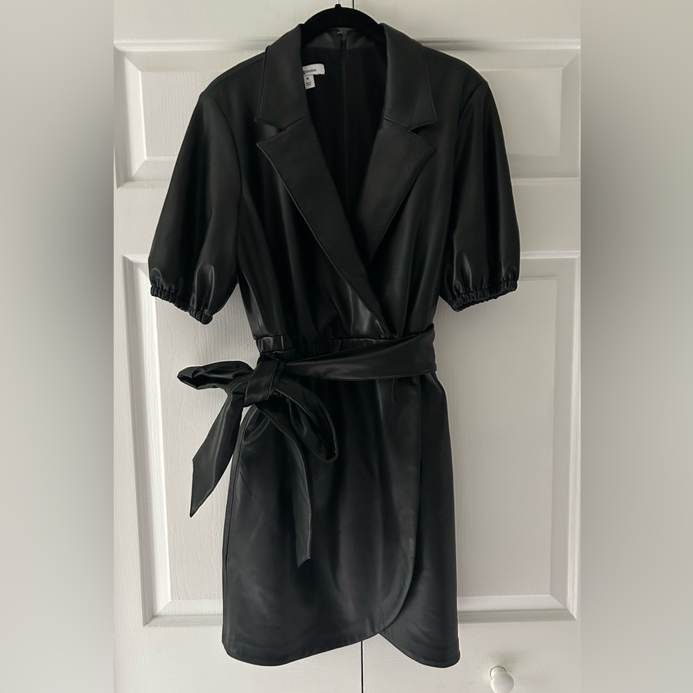 Barr lll Black Faux Leather Dress with Belt